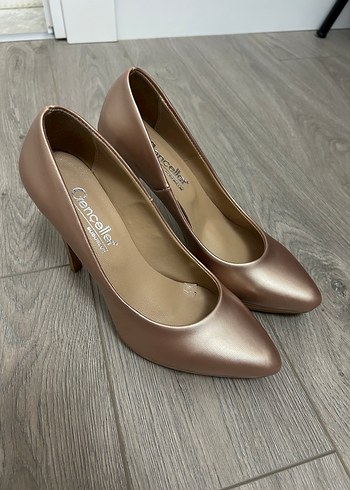 38 Beden Bej Deri Stiletto Topuklu Kadın Ayakkabı