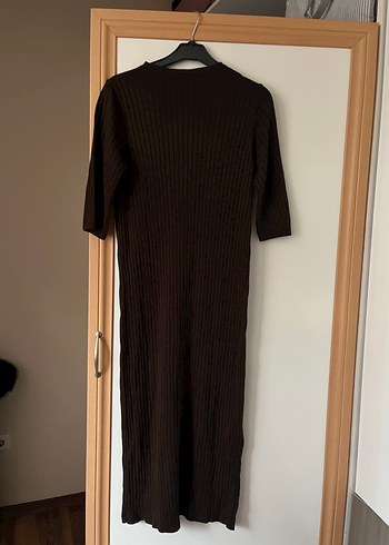 Kadın Kahverengi Süet Uzun Triko Elbise - Görsel 3