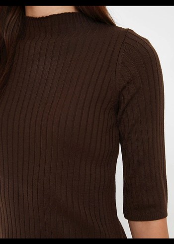 Kadın Kahverengi Süet Uzun Triko Elbise - Görsel 2