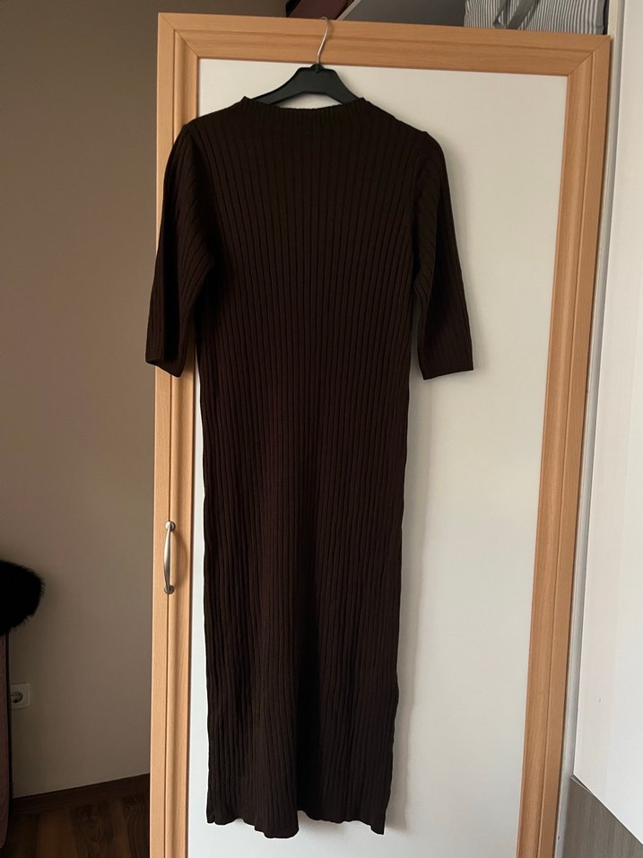 Kadın Kahverengi Süet Uzun Triko Elbise - Görsel 3