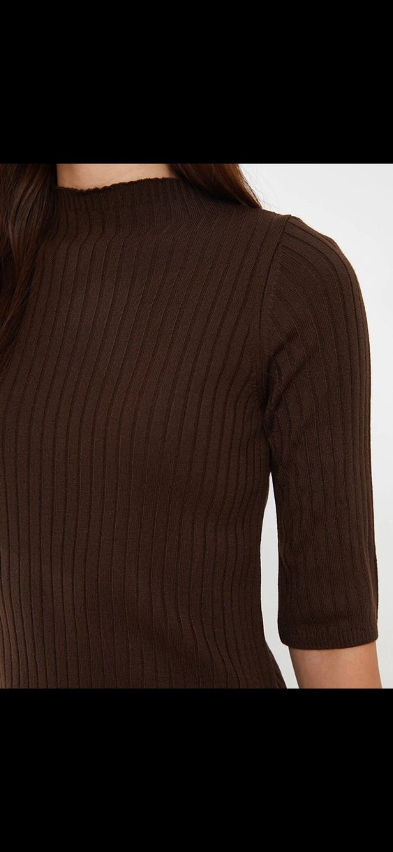 Kadın Kahverengi Süet Uzun Triko Elbise - Görsel 2