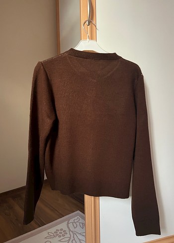 Kadın Kahverengi Kareli Örgü Hırka - Görsel 3