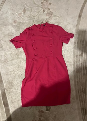 Fuşya Kısa Kollu Mini Elbise - Görsel 2