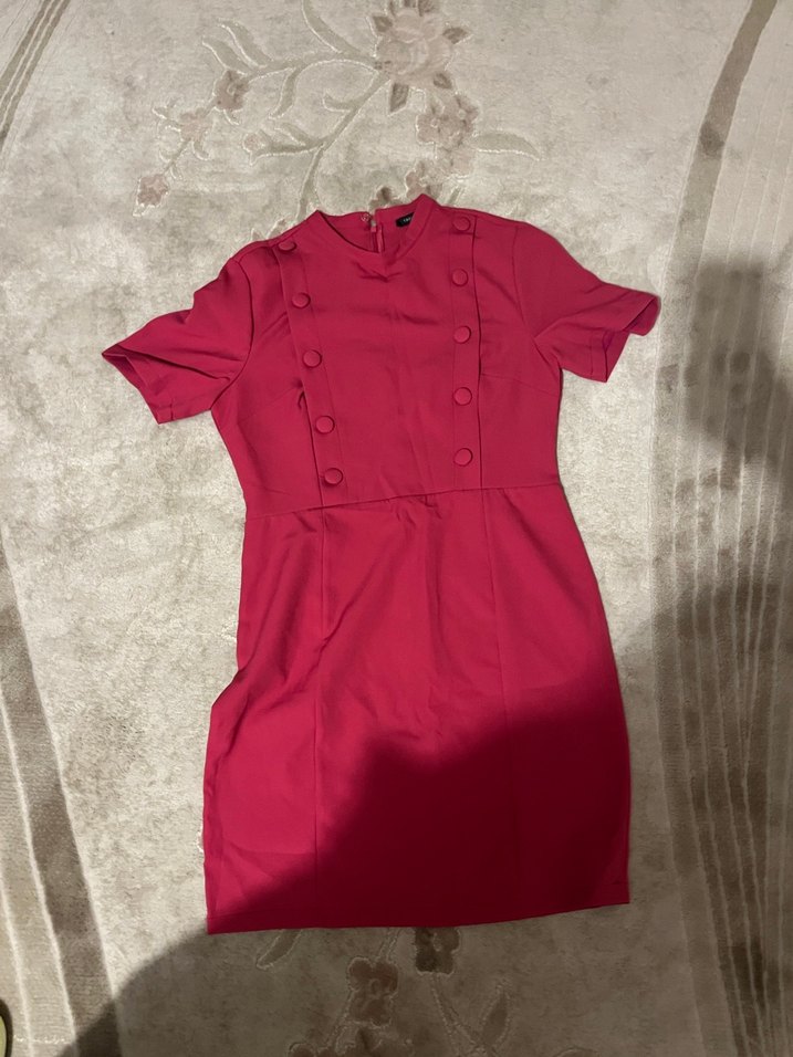 Fuşya Kısa Kollu Mini Elbise - Görsel 2