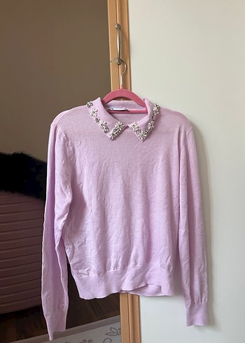 Zara Nakışlı Yakalı Kazak - Görsel 3