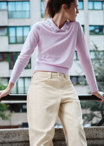 Zara Nakışlı Yakalı Kazak - Görsel 2