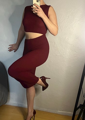 Zara Bordo Uzun Kadın Elbise - Görsel 4