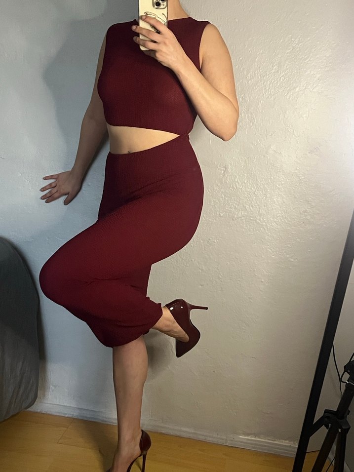 Zara Bordo Uzun Kadın Elbise - Görsel 4