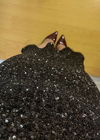 Zara İnce Askılı Siyah İşlemeli Midi Elbise - Görsel 3