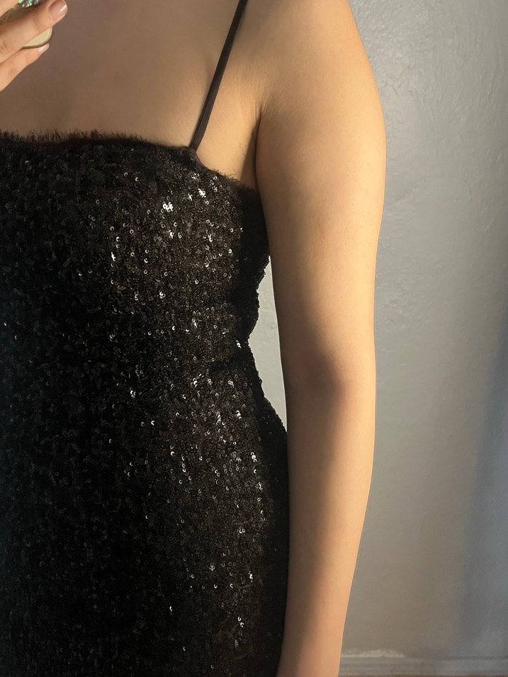 Zara İnce Askılı Siyah İşlemeli Midi Elbise - Görsel 4