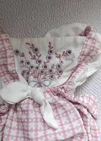 Dantel Detaylı Nakışlı Pembe Bebek Tulum - Görsel 4