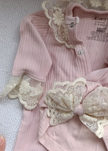 Dantel Detaylı Pembe Bebek Tulum - Görsel 3