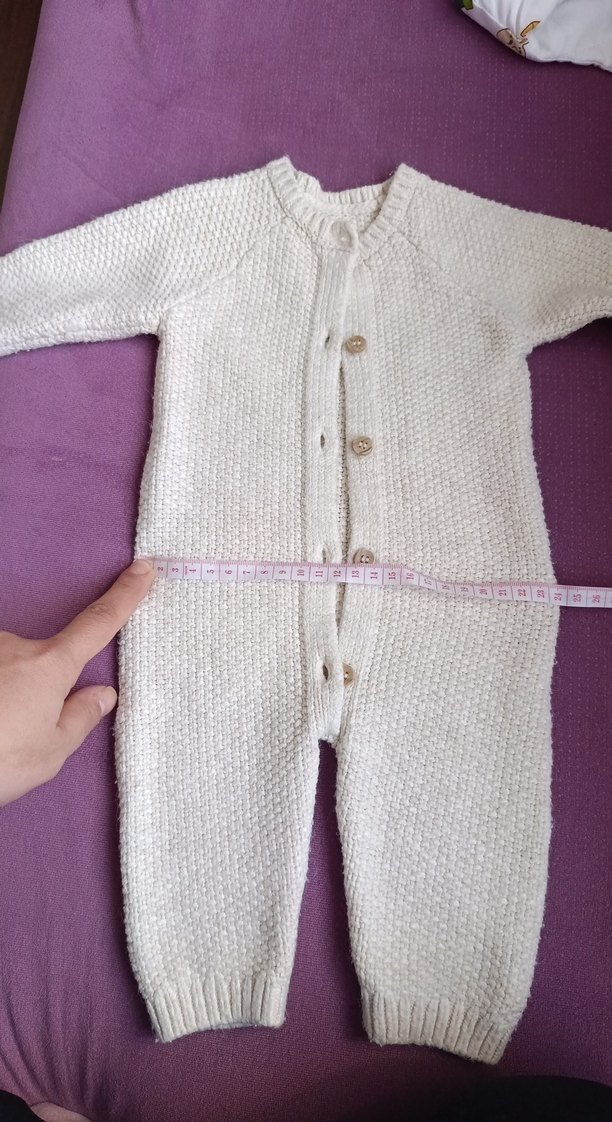 Beyaz Erkek Bebek Örgü Tulum - Görsel 2
