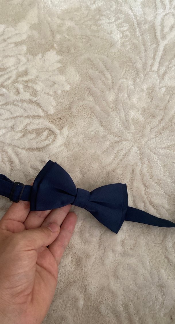 Koyu Mavi  İpek Papyon - Görsel 3