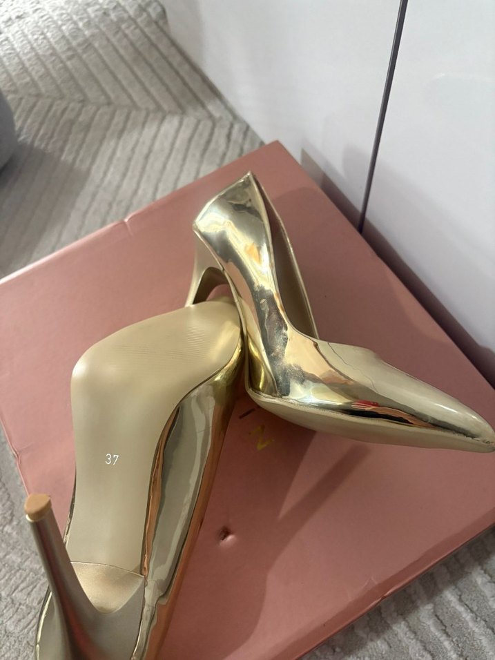 Parlak Altın Stiletto Kadın Topuklu Ayakkabı - Görsel 2