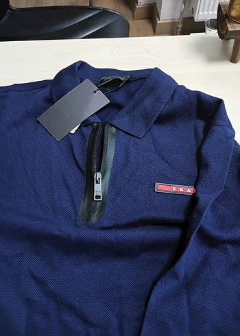 Lacivert Prada Erkek Badge Street Wear