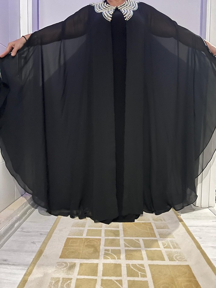 Uzun Siyah Gotik Kadın Abiye Elbise - Görsel 4