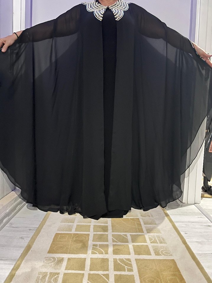 Uzun Siyah Gotik Kadın Abiye Elbise - Görsel 3