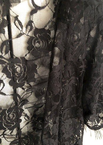 m Beden siyah Renk Kadın Siyah Dantel Midi Goth Kimono