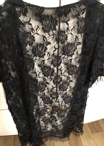 Diğer Kadın Siyah Dantel Midi Goth Kimono