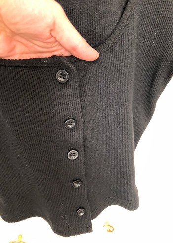 m Beden Düğmeli Siyah Kadın Crop Top