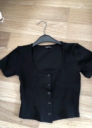 Düğmeli Siyah Kadın Crop Top