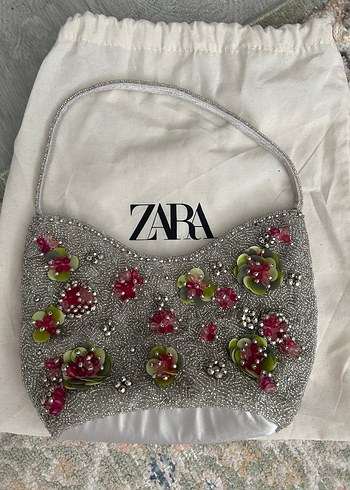 Zara Gumus Cicekli Mini Canta