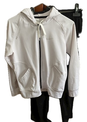 Kızlar için Fermuarlı Beyaz Sweatshirt ve Siyah Eşofman