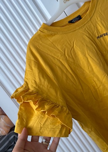 Bershka Sarı Kısa Kollu Fırfırlı Kadın Tişört