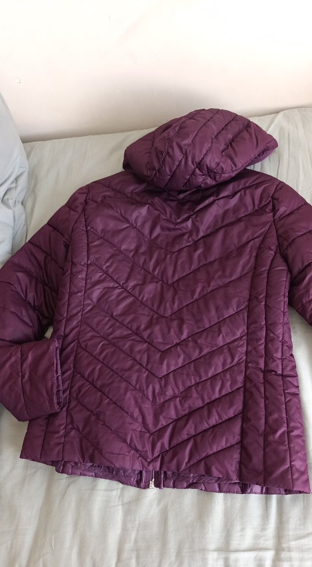 Mor Kapüşonlu Fermuarlı Kadın Mont - Görsel 2