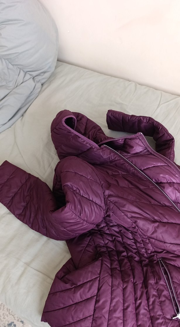 Mor Kapüşonlu Fermuarlı Kadın Mont - Görsel 3