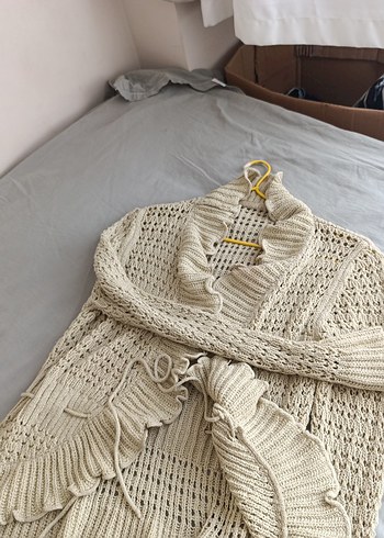 Bej Bohem Uzun Kollu triko Hırka - Görsel 3