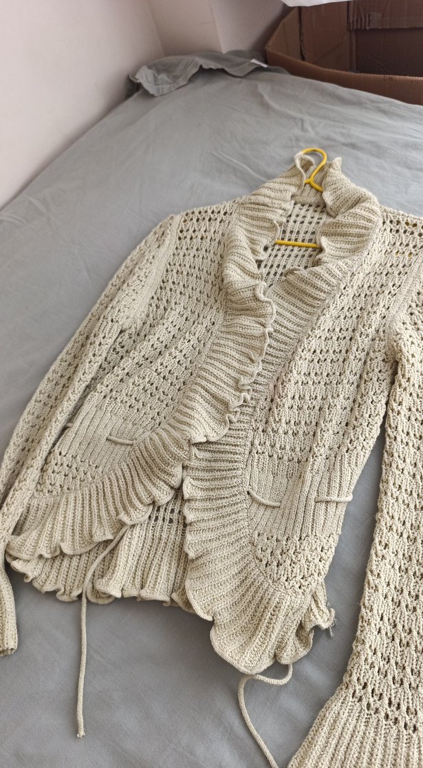 Bej Bohem Uzun Kollu triko Hırka - Görsel 2