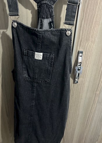 Siyah Kot Midi Askılı Kadın Tulum - Görsel 2