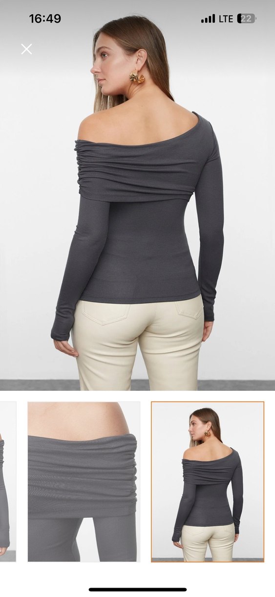 Kemer Detaylı Gri Deri Kadın Bluz - Görsel 2