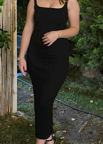 Siyah Zebra Desenli Uzun Straplez Elbise - Görsel 2