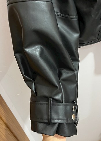 Siyah Deri Biker Ceket - Görsel 3