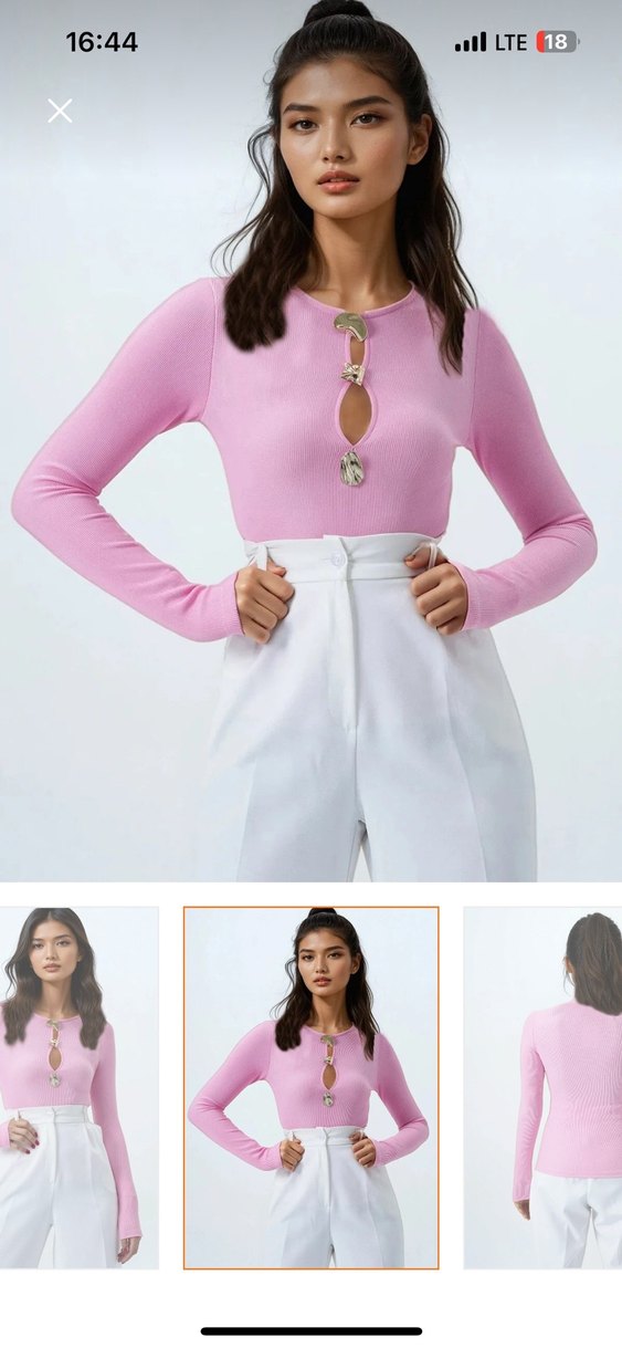 Düğmeli Pembe V Yaka Kadın Bluz - Görsel 4