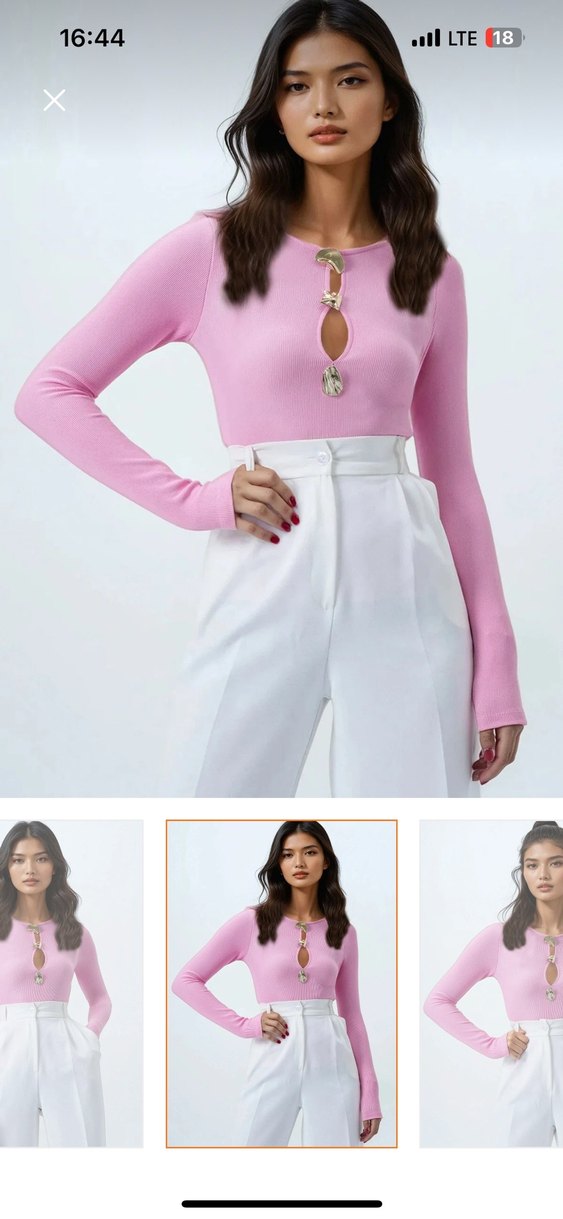 Düğmeli Pembe V Yaka Kadın Bluz - Görsel 3