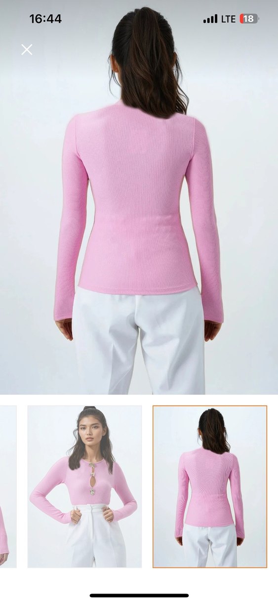 Düğmeli Pembe V Yaka Kadın Bluz - Görsel 5