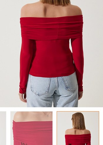 Uzun Kollu Kırmızı Drapeli Kadın Bluz - Görsel 2