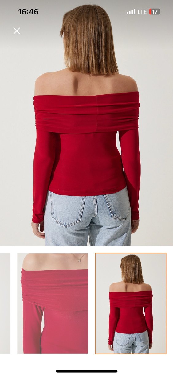 Uzun Kollu Kırmızı Drapeli Kadın Bluz - Görsel 2