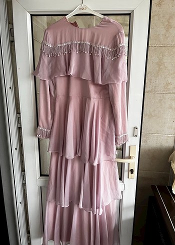 Pembe Vintage Bohem Uzun Abiye Elbise