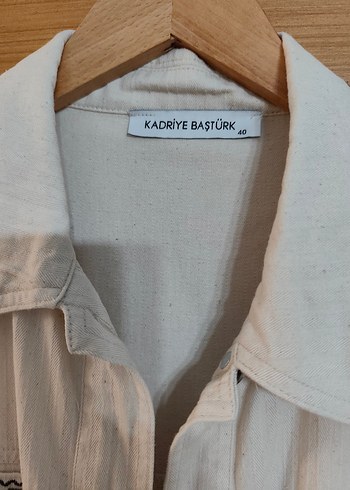 Nakışlı Bej Pamuklu Uzun Kollu Gömlek,ceket - Görsel 2