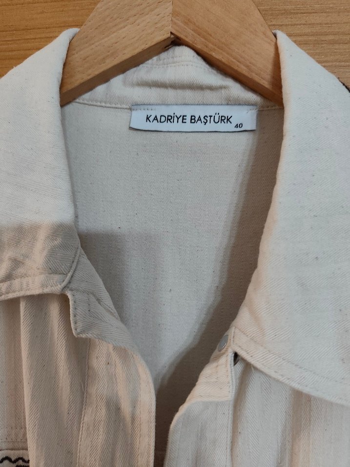 Nakışlı Bej Pamuklu Uzun Kollu Gömlek,ceket - Görsel 2