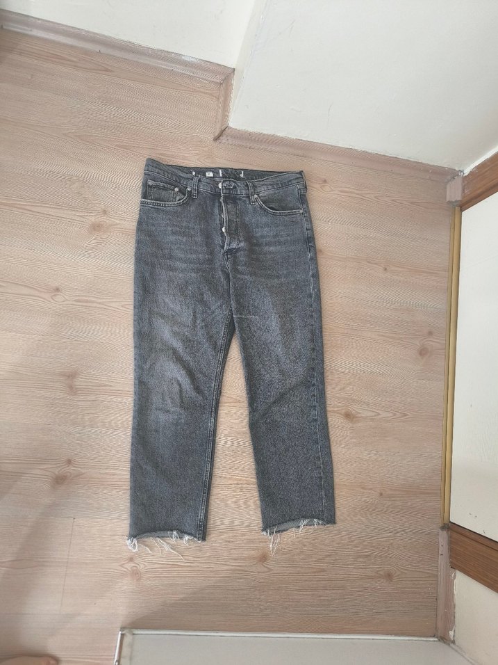 Gri Regular Fit Kadın Denim Pantolon mom jeans - Görsel 5