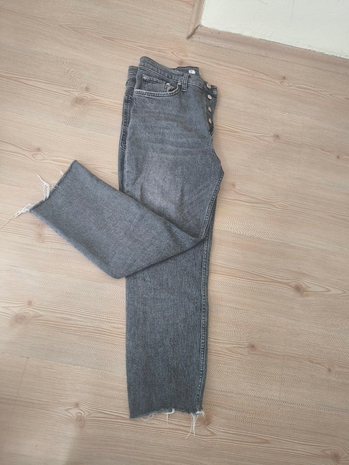 Gri Regular Fit Kadın Denim Pantolon mom jeans - Görsel 3