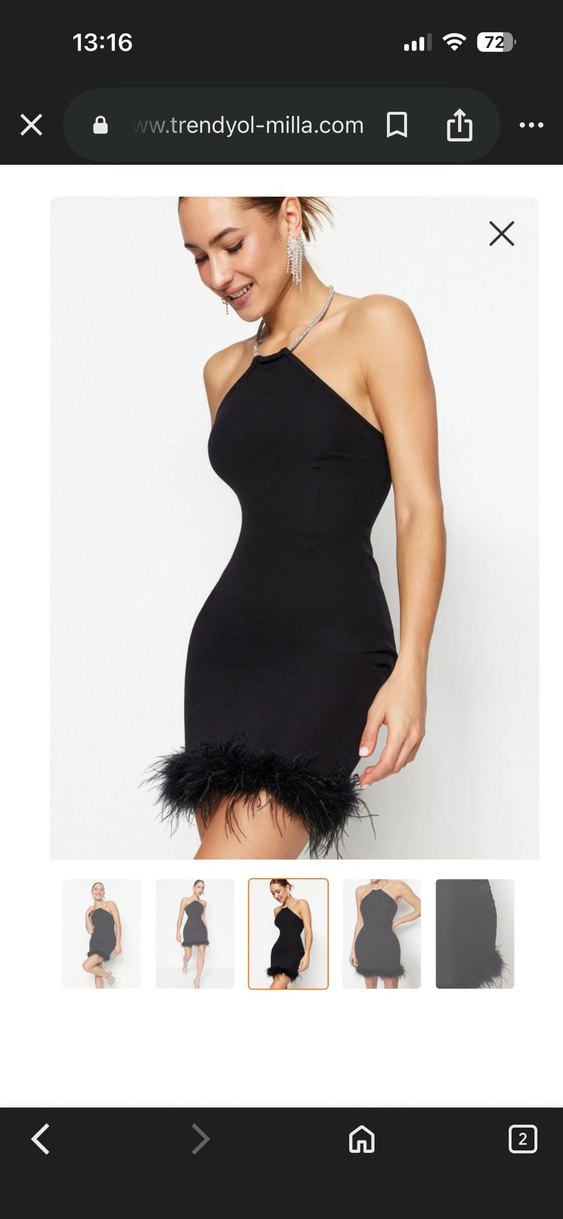 Siyah Mini Tüylü Straplez Kokteyl Elbisesi - Görsel 2