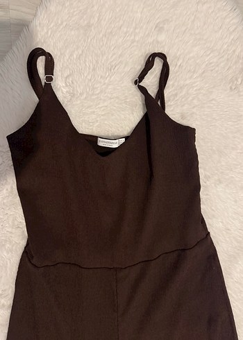 stradivarius kahve, V Yakalı, Uzun Kadın Tulum - Görsel 2