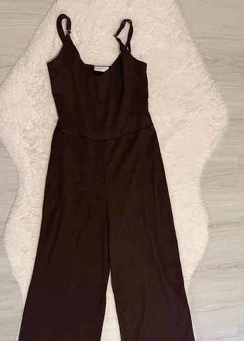 stradivarius kahve, V Yakalı, Uzun Kadın Tulum - Görsel 3